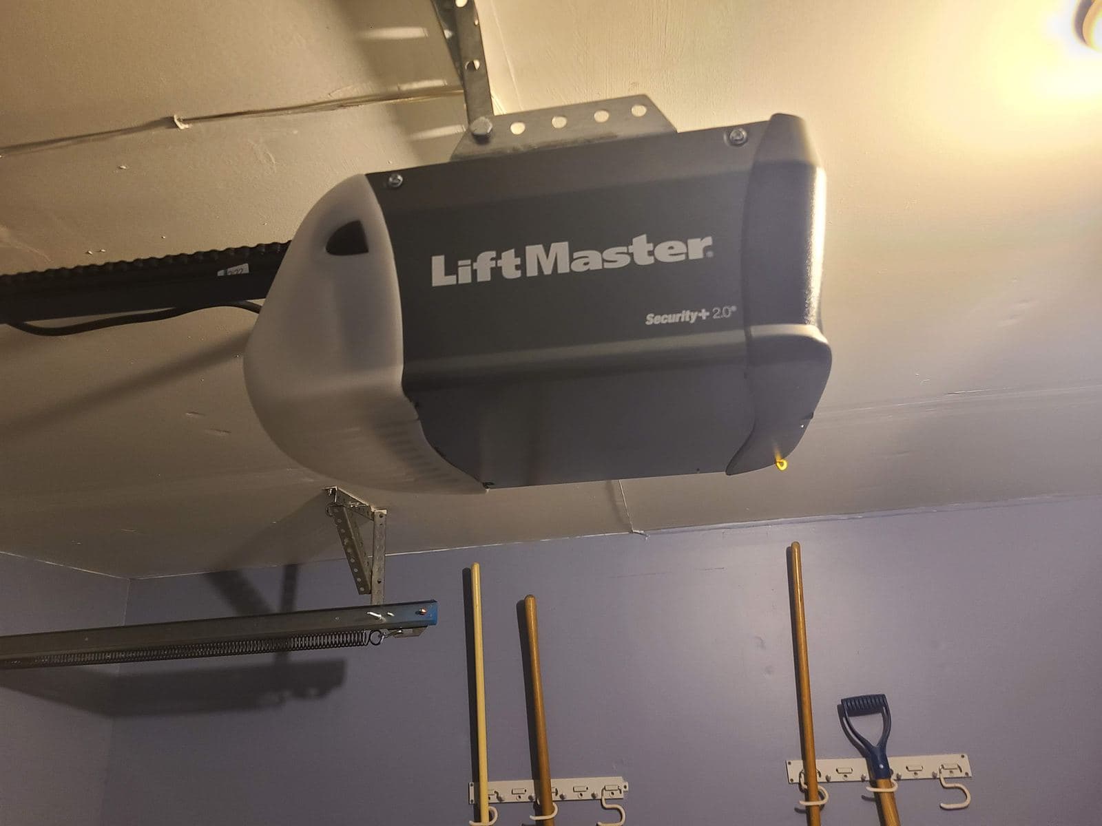 LiftMaster garage door opener mounted to the garage ceiling